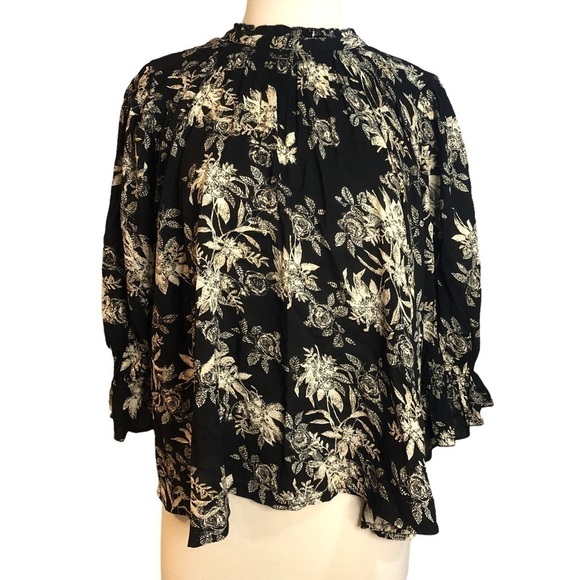 Free People Tops - Free people NWT black & cream floral bohemian blouse size medium